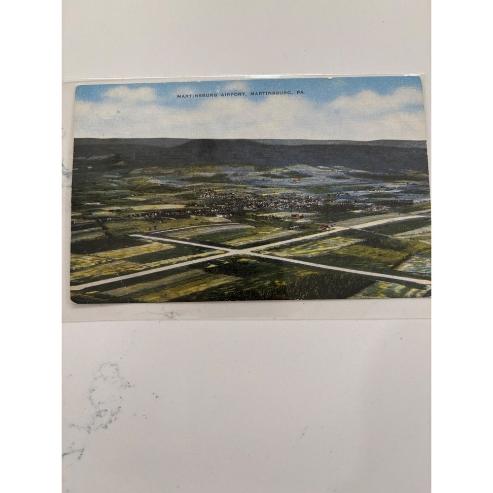 Vintage Martinsburg Airport Pennsylvania Linen Postcard Aerial‎ View EC Kropp Co